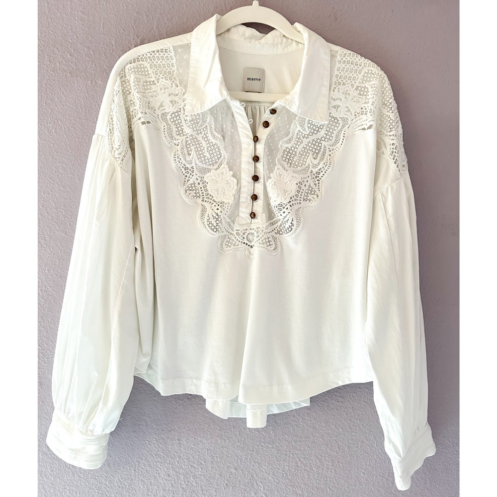Maeve Anthropologie Balloon Sleeve Collared Yoke Top‎ Boho Size Small - Picture 2 of 5